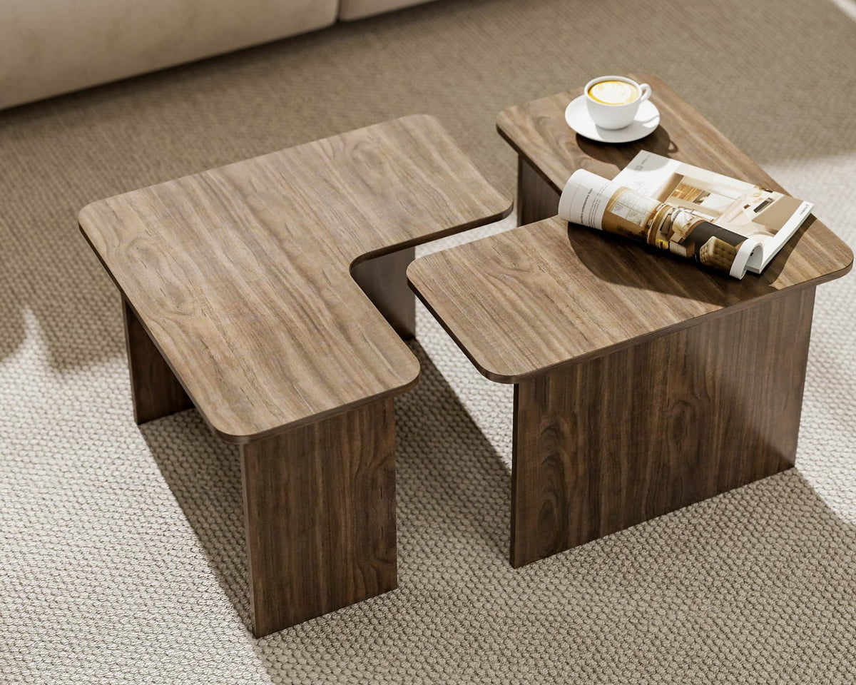 L Shaped Nesting Coffee Table Set of 2 Walnut N8274