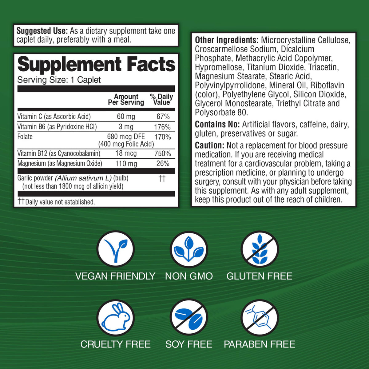 Odorless Vegan Garlic Extract Supplement 60 Caplets J484