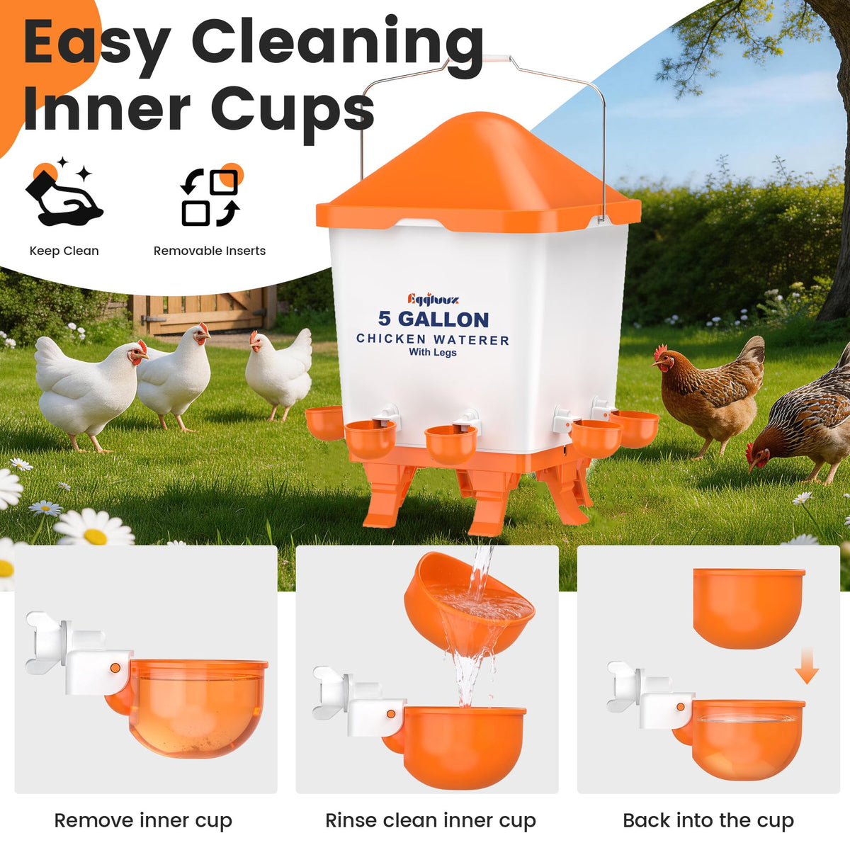 5 Gallons Chicken Waterer Bucket with Cups and Adjustable Legs J929