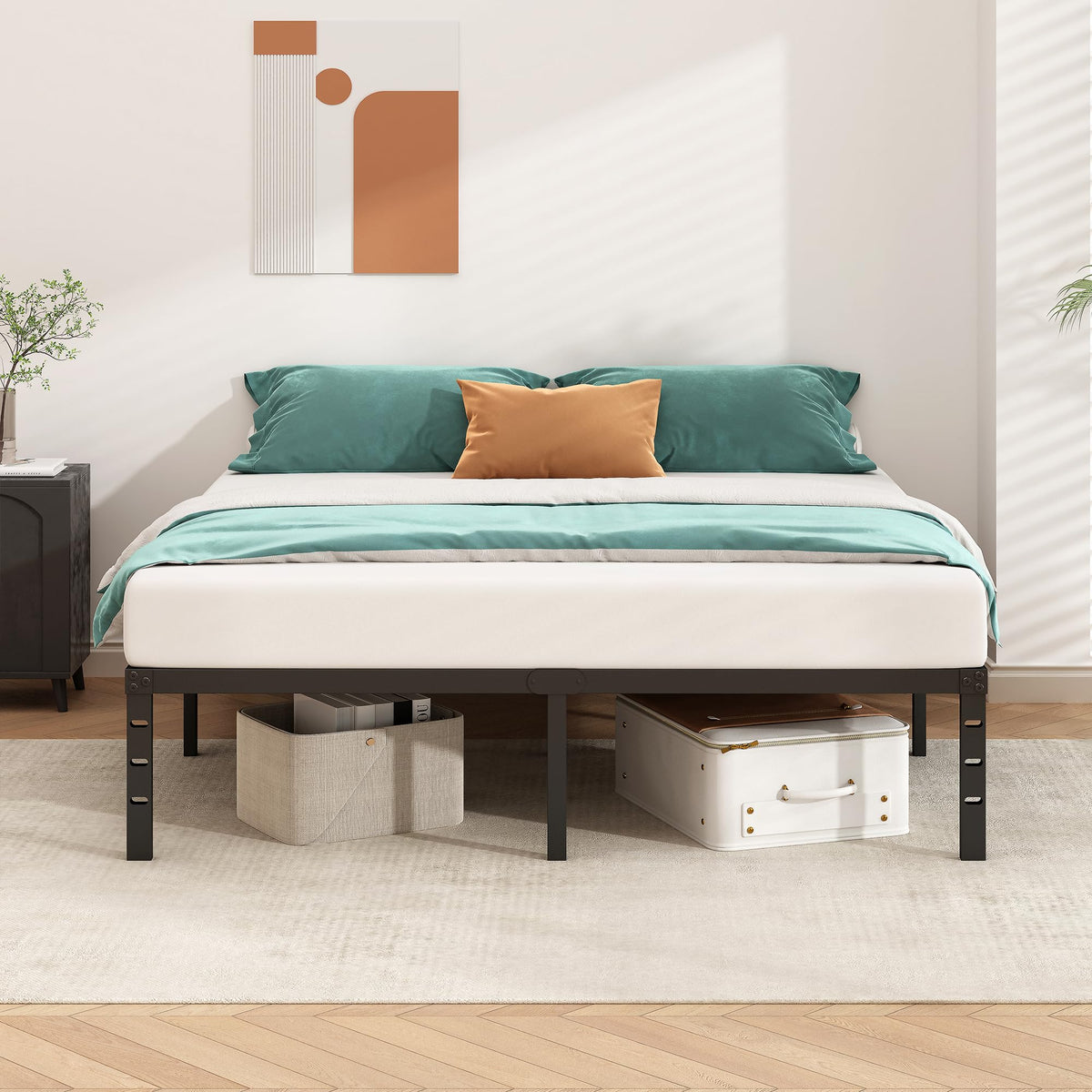 14 Inch Tall Black Metal Platform Twin Size Bed Frame L803