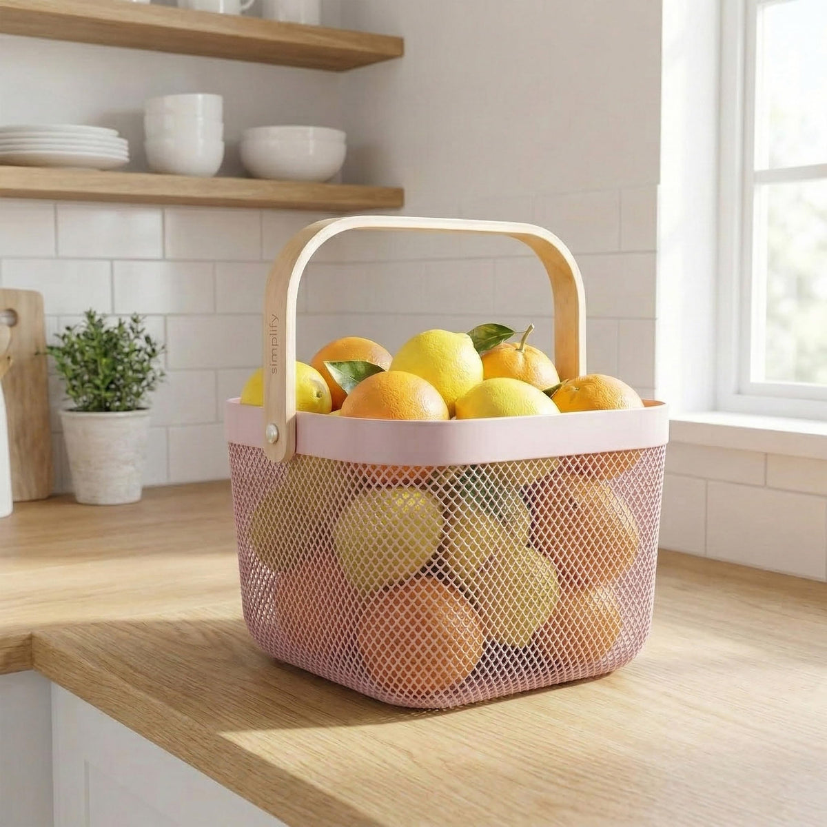 Small Mesh Storage Basket with Wooden Handle P527459