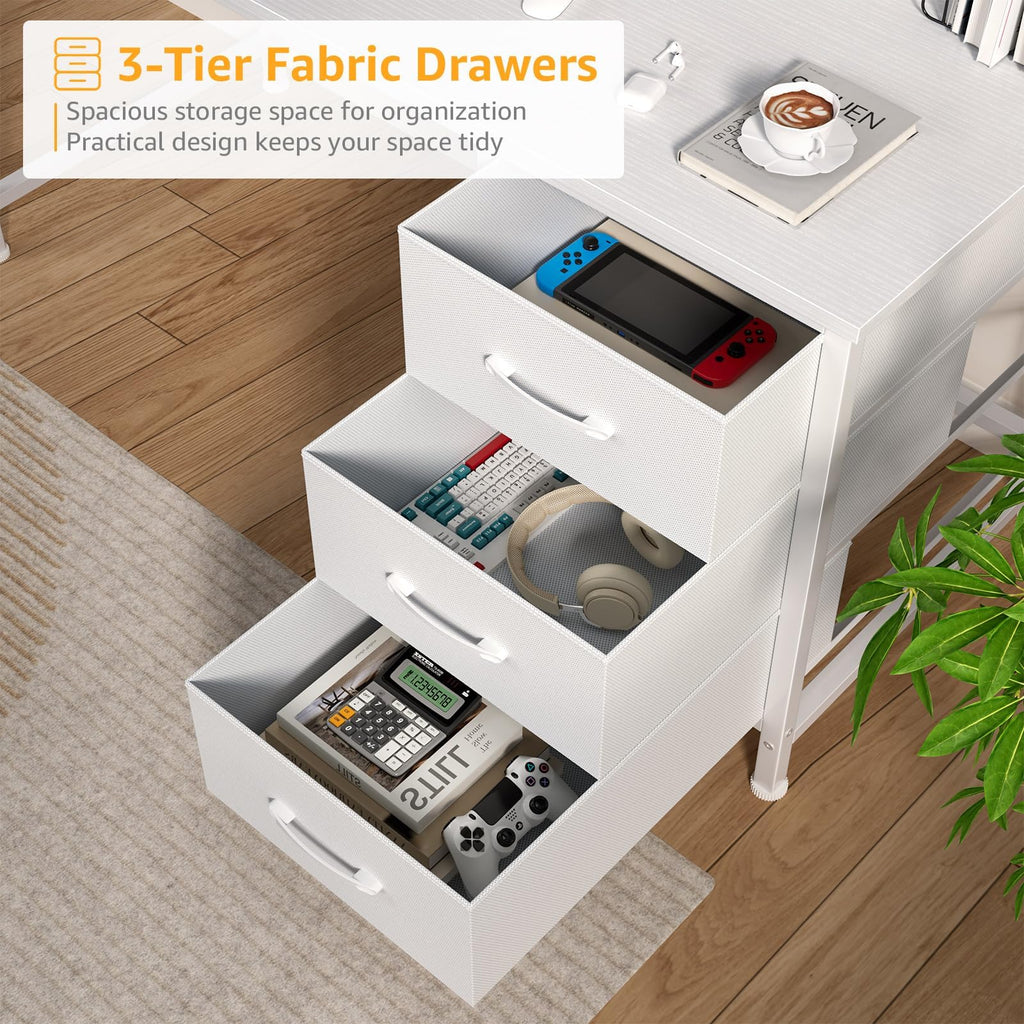 White Computer Desk with Hutch & Drawers 47 Inch N106