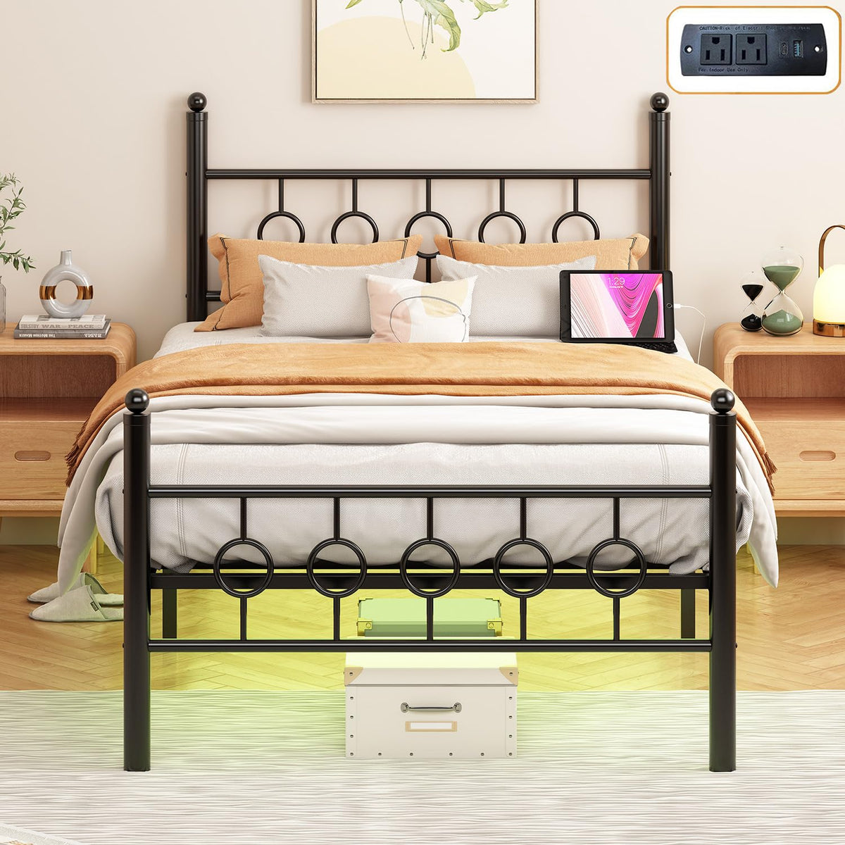 Black Twin Metal Platform Bed Frame with Headboard H57624