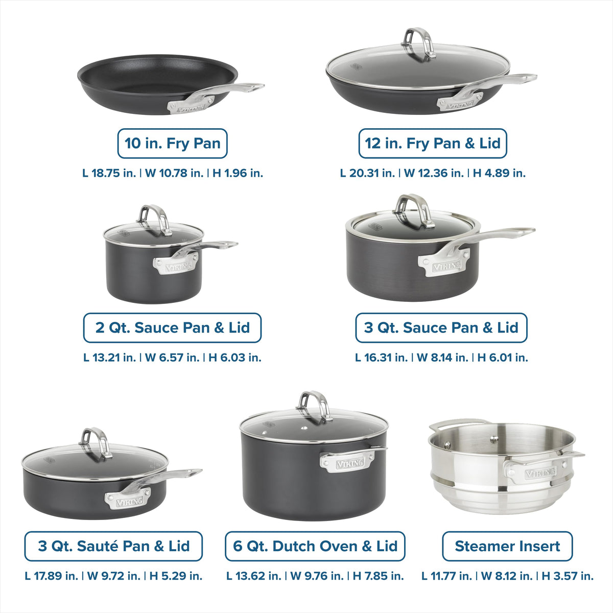 12 Piece Non Stick Hard Anodized Cookware Set with Glass Lids J685