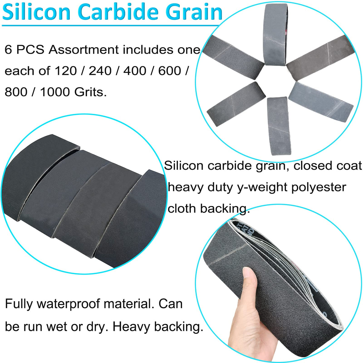 4 x 36 Inch Silicon Carbide Sanding Belts 6 Pack Y2012