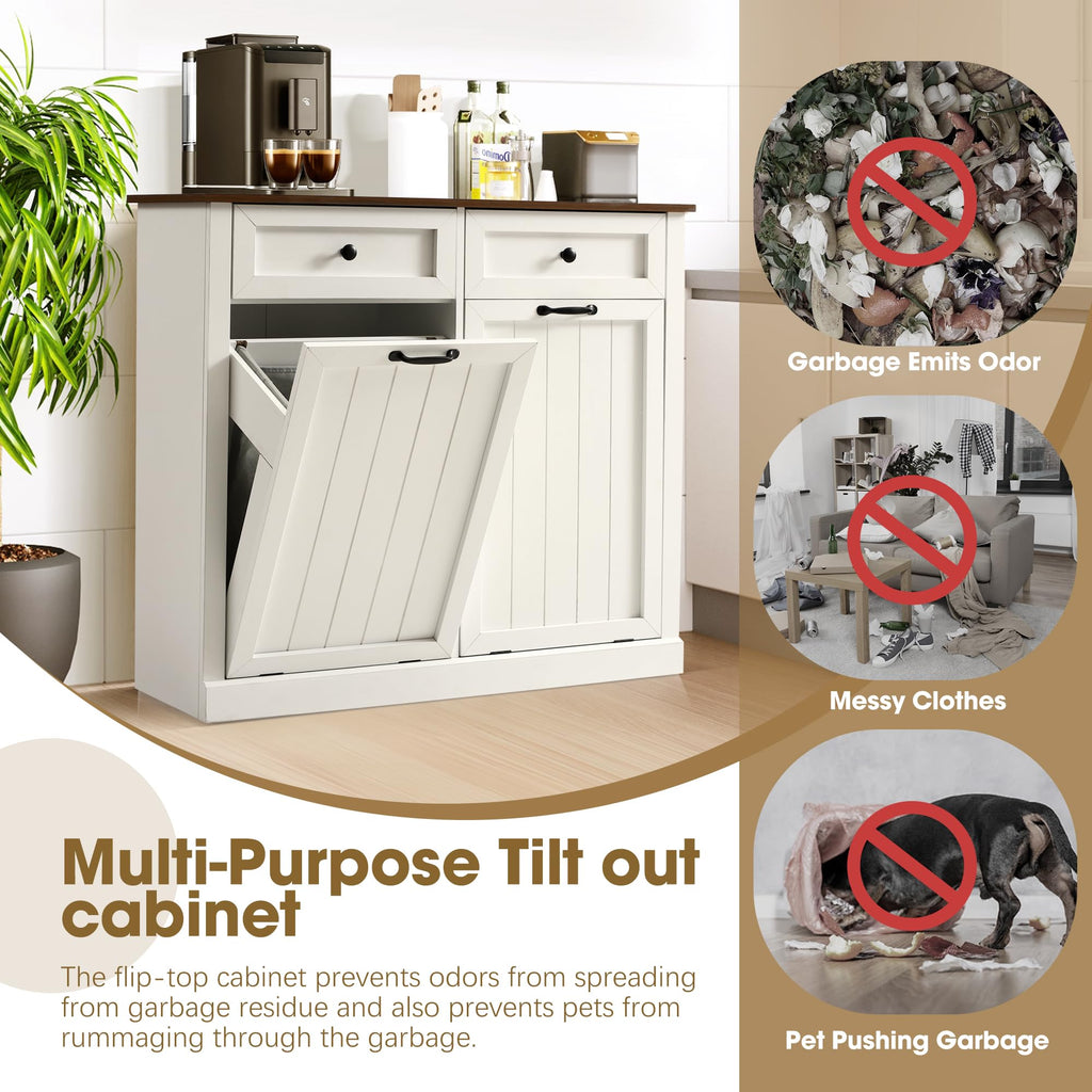 White 22 Gallon Wooden Laundry Hamper Cabinet with 2 Drawers T505001