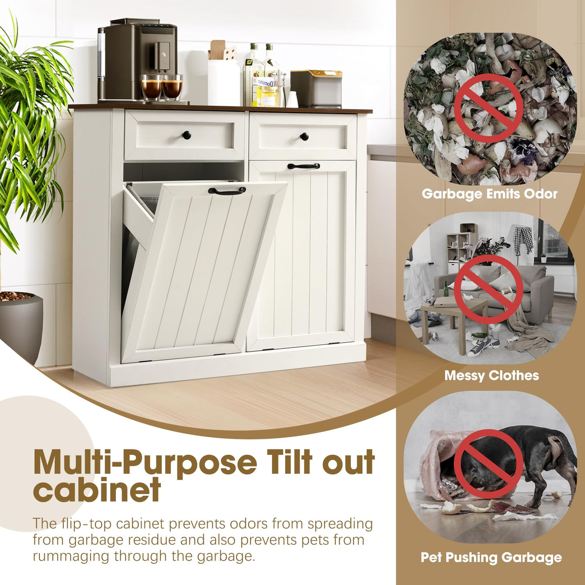 White 22 Gallon Wooden Laundry Hamper Cabinet with 2 Drawers T505001
