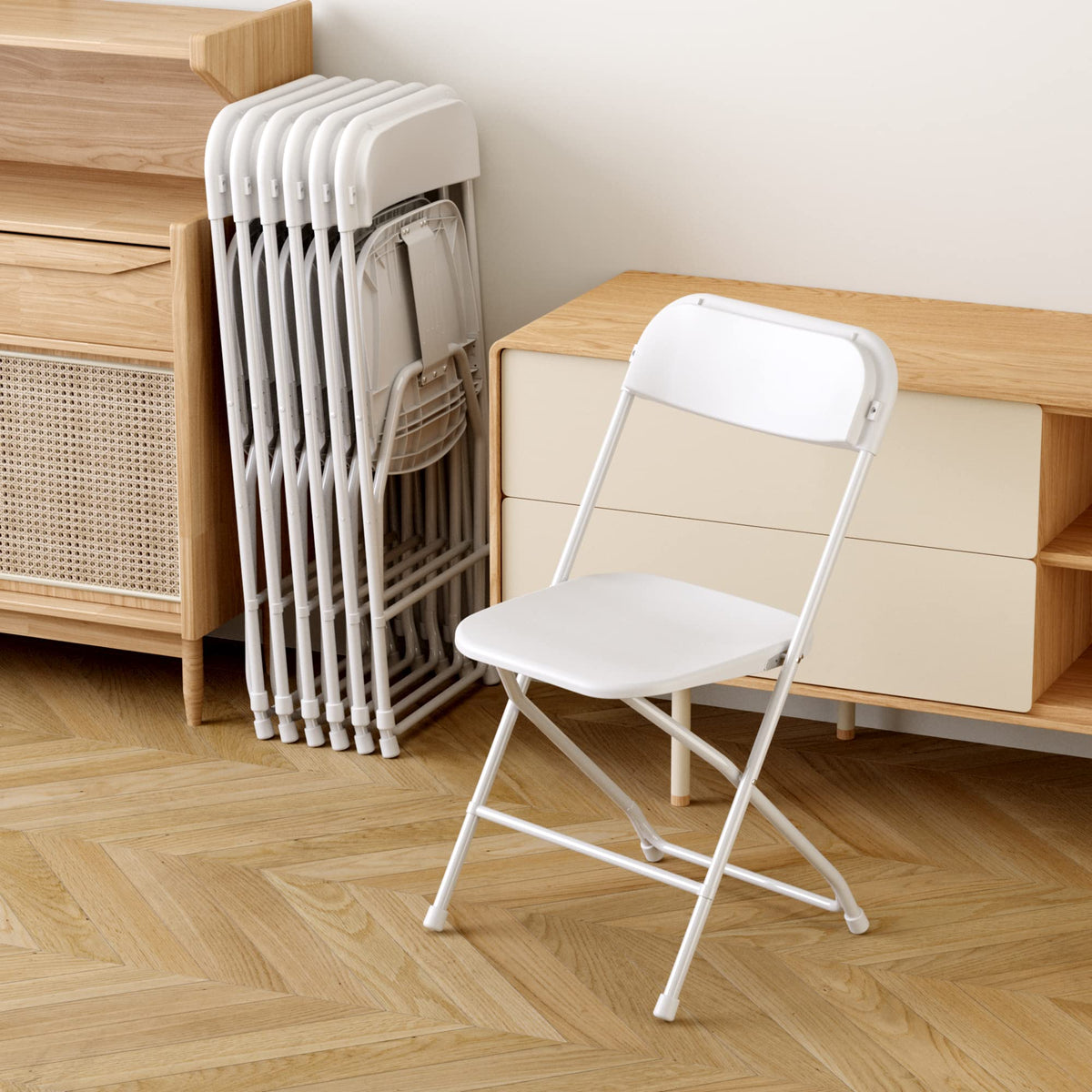6 Pack White Plastic Folding Chair with Steel Frame A7628