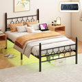 Black Twin Metal Platform Bed Frame with Headboard H57624