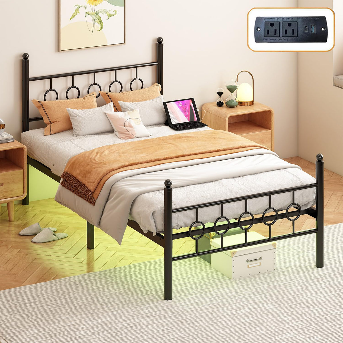 Black Twin Metal Platform Bed Frame with Headboard H57624