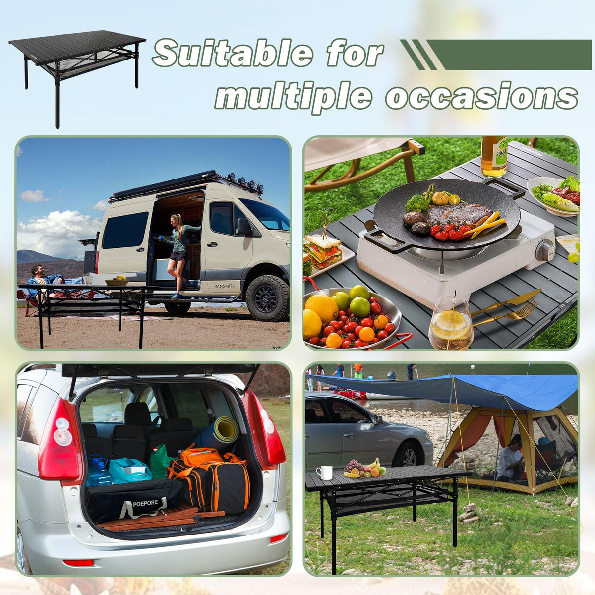 Large Folding Aluminum Camping Table with Storage and Carry Bag A6315