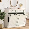 White 22 Gallon Wooden Laundry Hamper Cabinet with 2 Drawers T505001