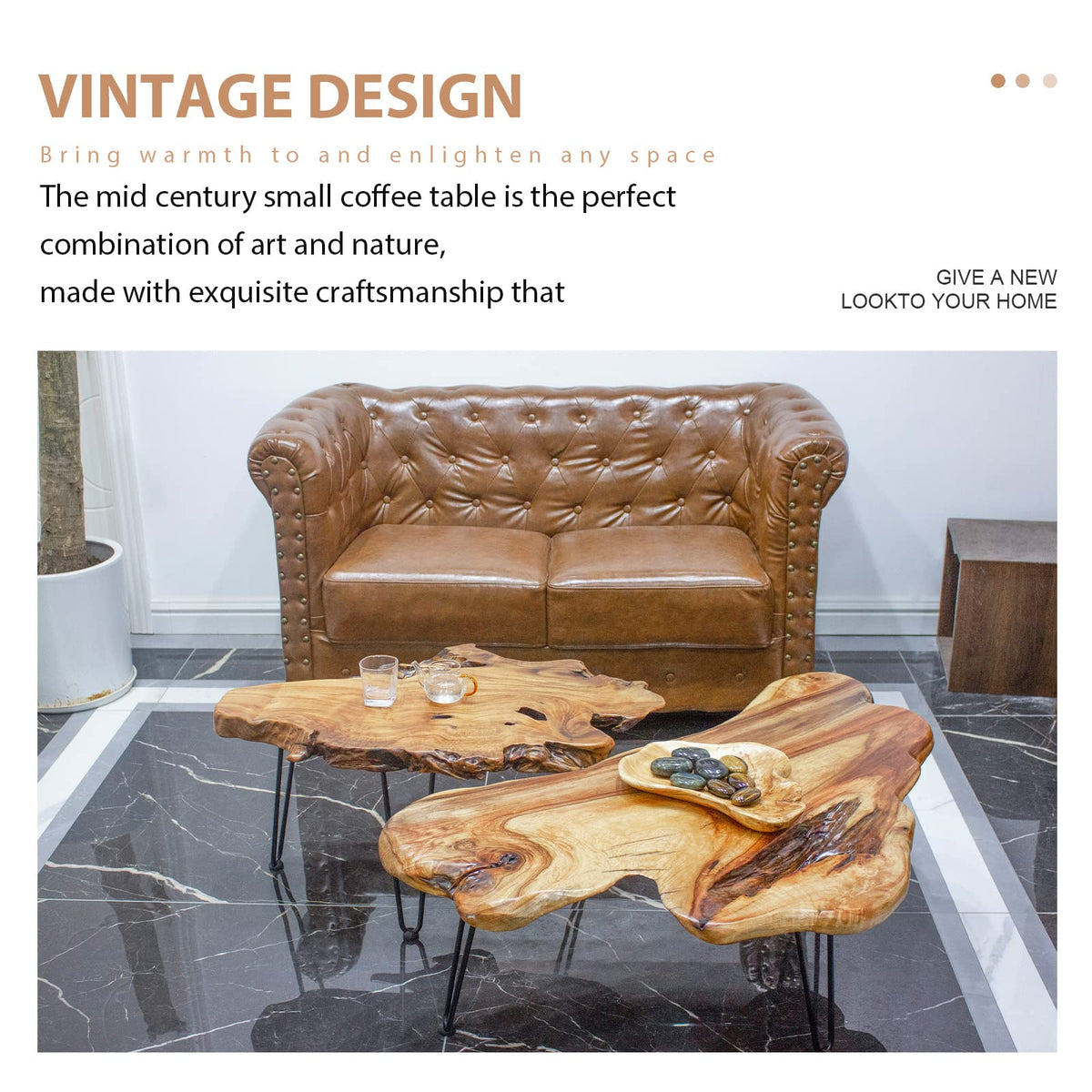 Natural Wood Coffee Table with Metal Hairpin Legs X608026