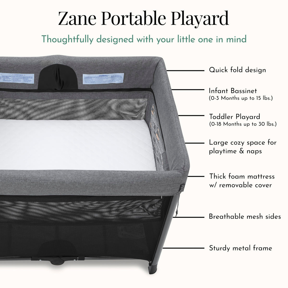 Portable Playard with Instant Fold and Bassinet, Grey W177640