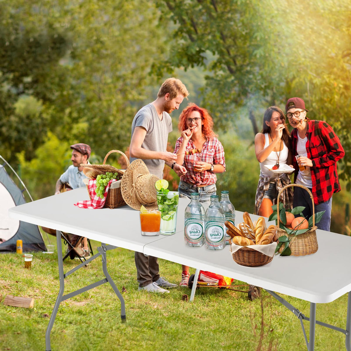 White Portable Folding Table with Carrying Handle N3267