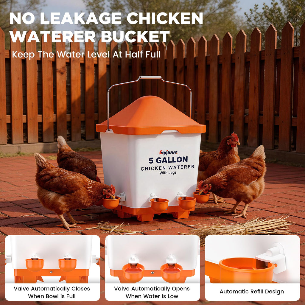 5 Gallons Chicken Waterer Bucket with Cups and Adjustable Legs J929