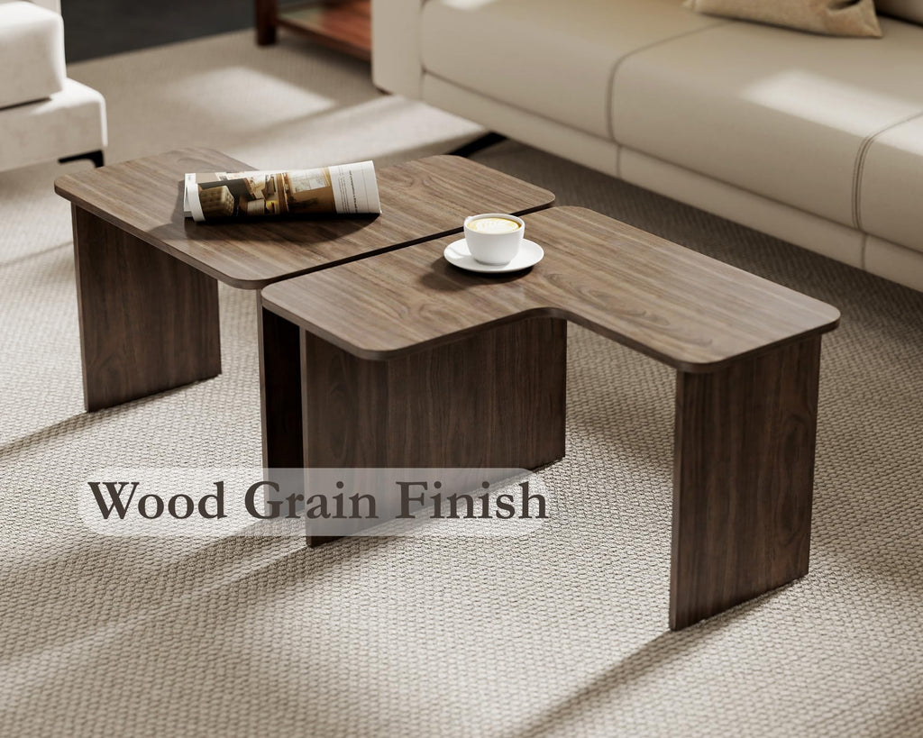 L Shaped Nesting Coffee Table Set of 2 Walnut N8274
