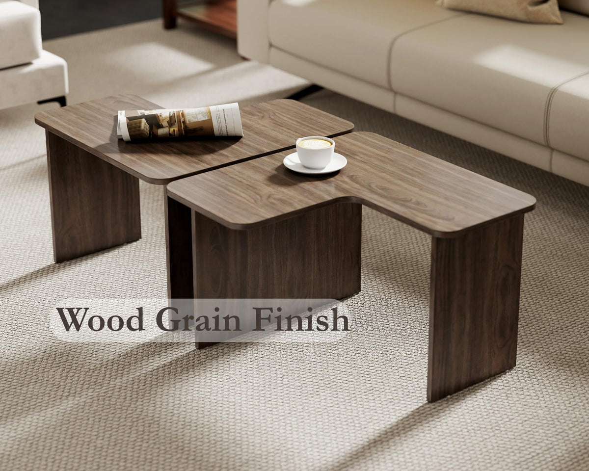 L Shaped Nesting Coffee Table Set of 2 Walnut N8274