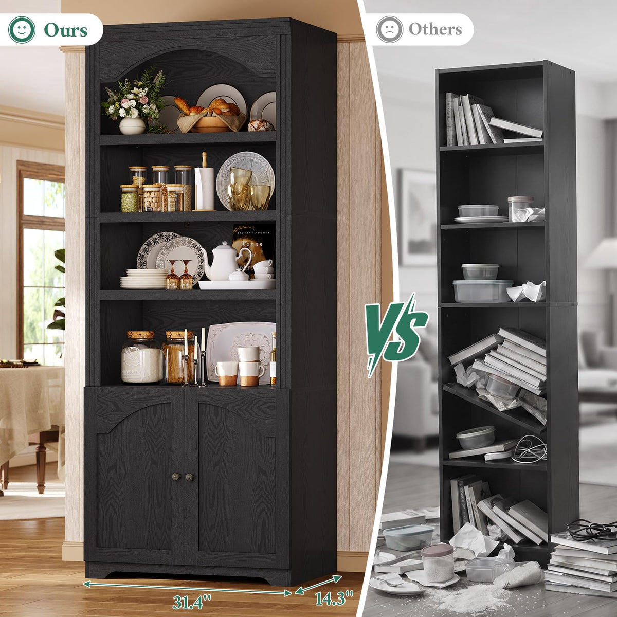 81"x31.4" Arched Bookcase with Adjustable Shelves & Doors R6107