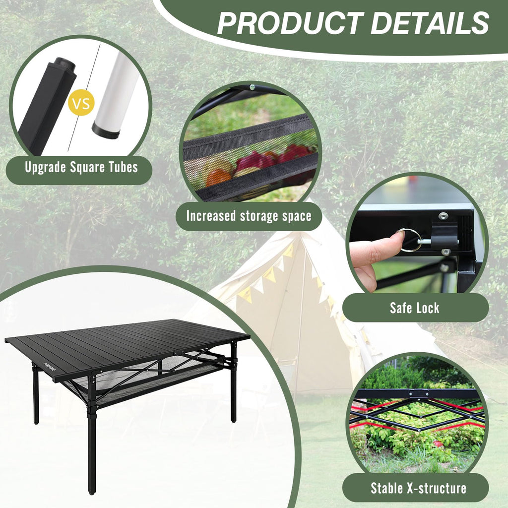Large Folding Aluminum Camping Table with Storage and Carry Bag A6315