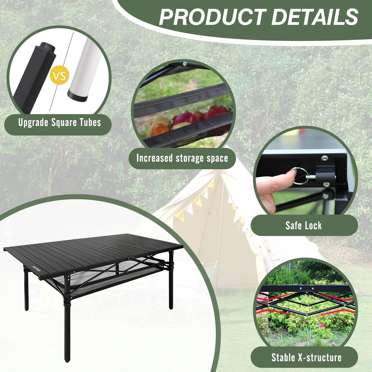 Large Folding Aluminum Camping Table with Storage and Carry Bag A6315