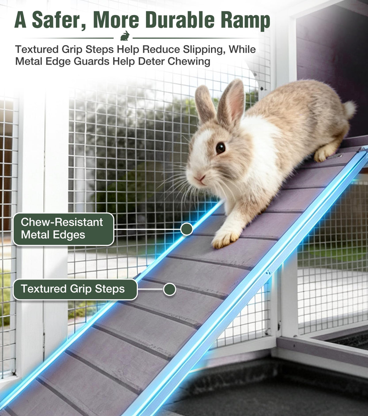 Wooden Rabbit Cage on Wheels with Ramp W4910