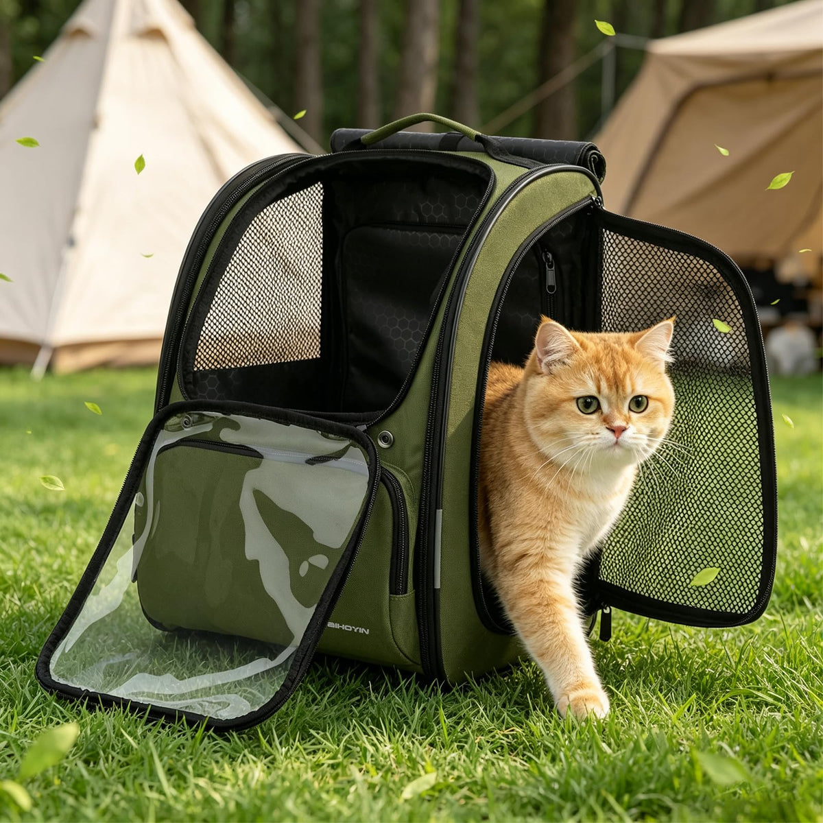 Green Expandable Cat Backpack Carrier W37897