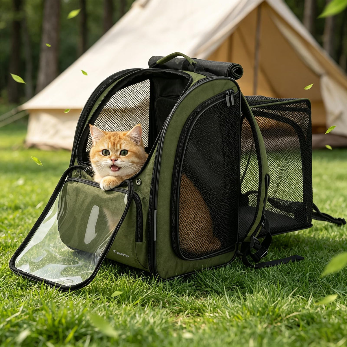 Green Expandable Cat Backpack Carrier W37897