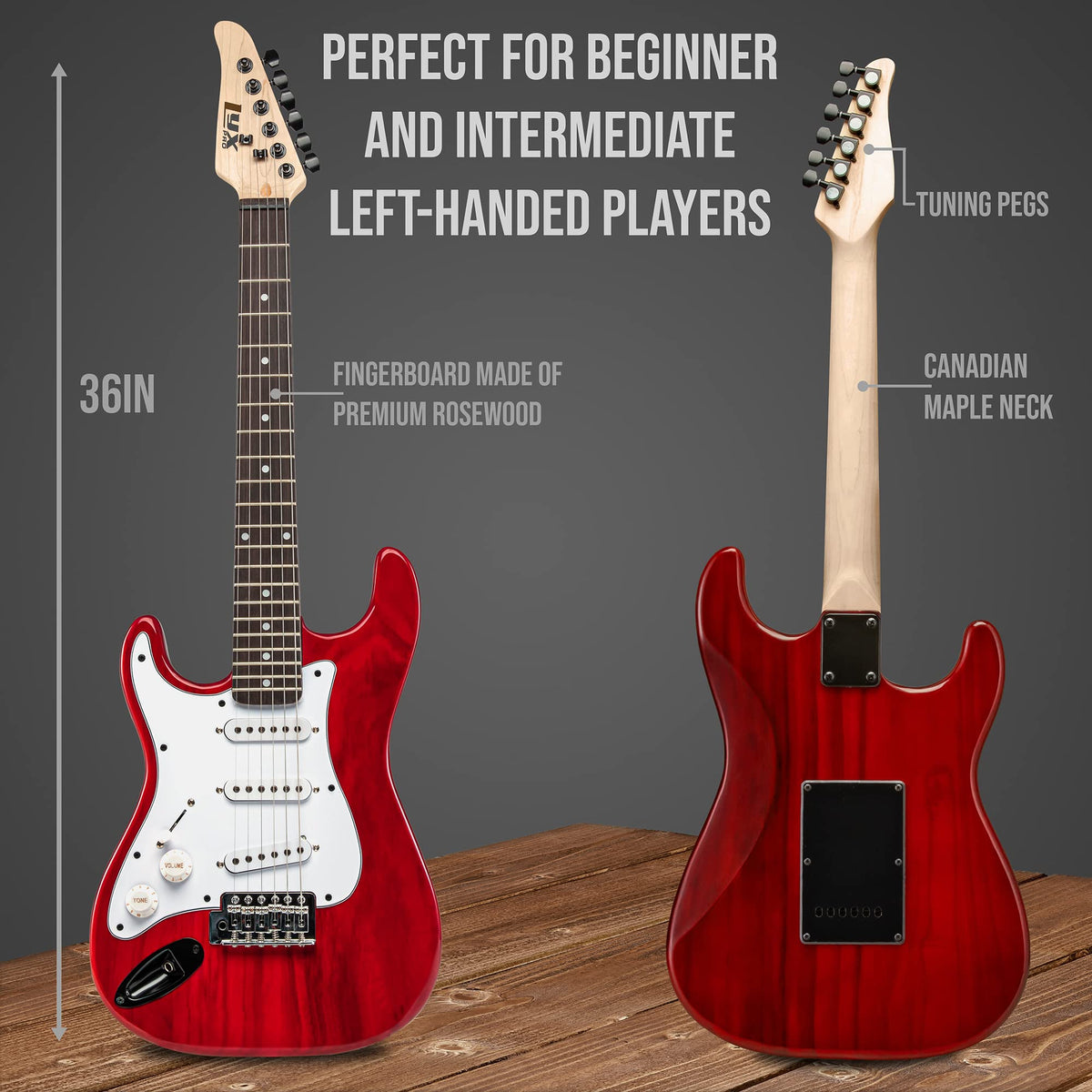 Left Hand 36 Inch 3/4 Size Electric Guitar Kit Red F296695