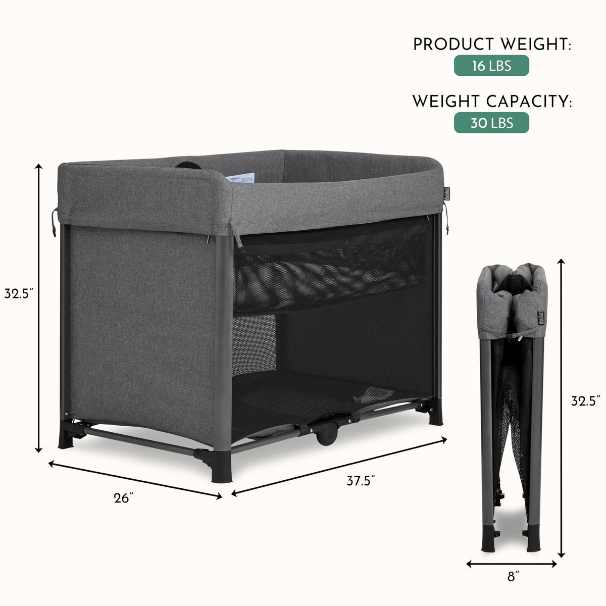 Portable Playard with Instant Fold and Bassinet, Grey W177640