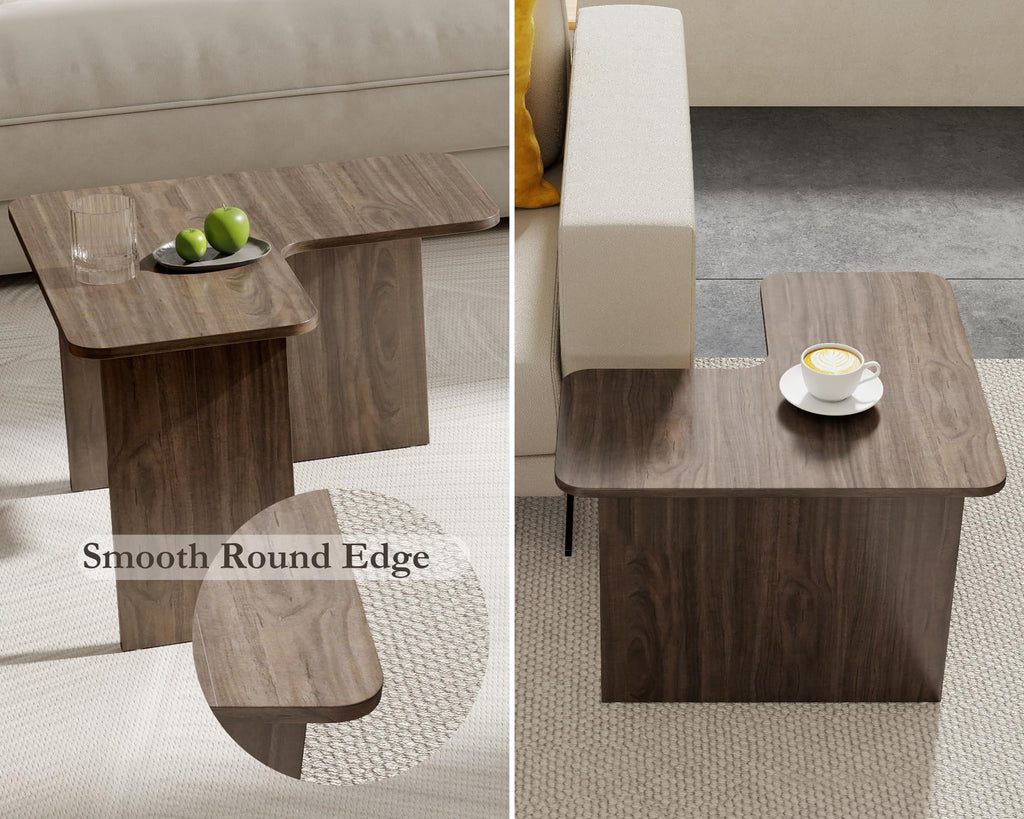 L Shaped Nesting Coffee Table Set of 2 Walnut N8274