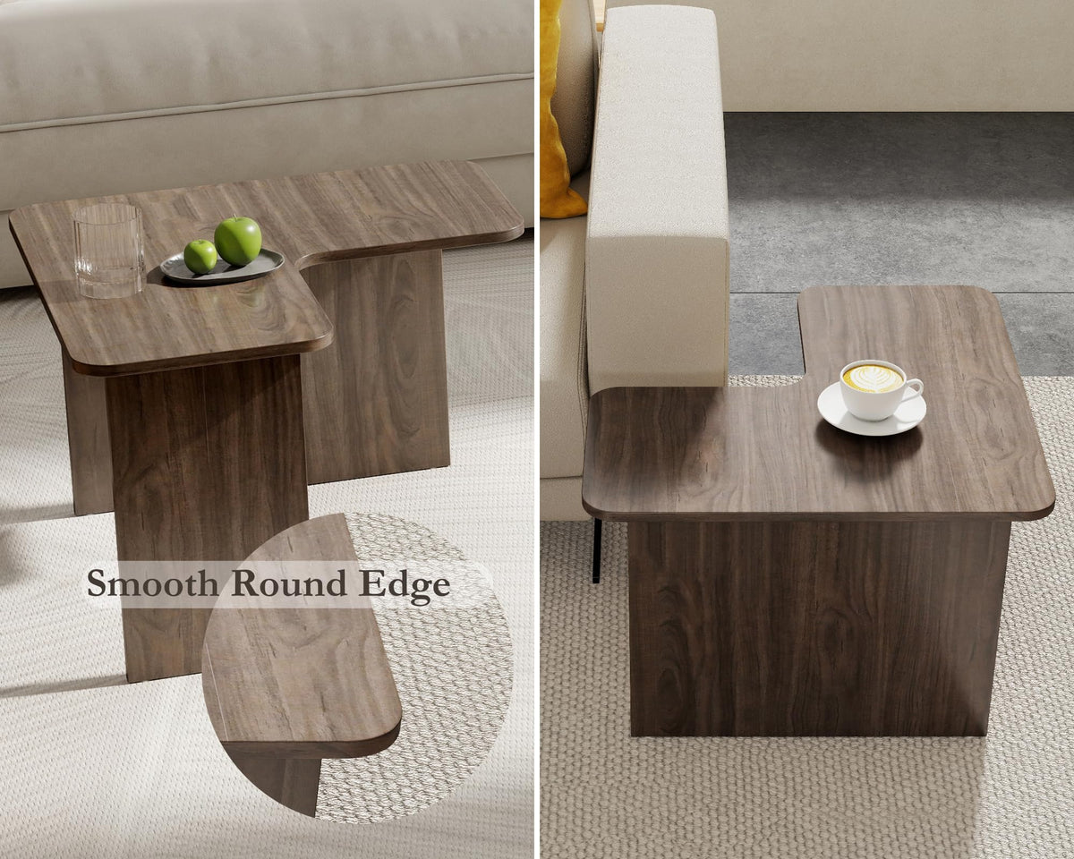 L Shaped Nesting Coffee Table Set of 2 Walnut N8274