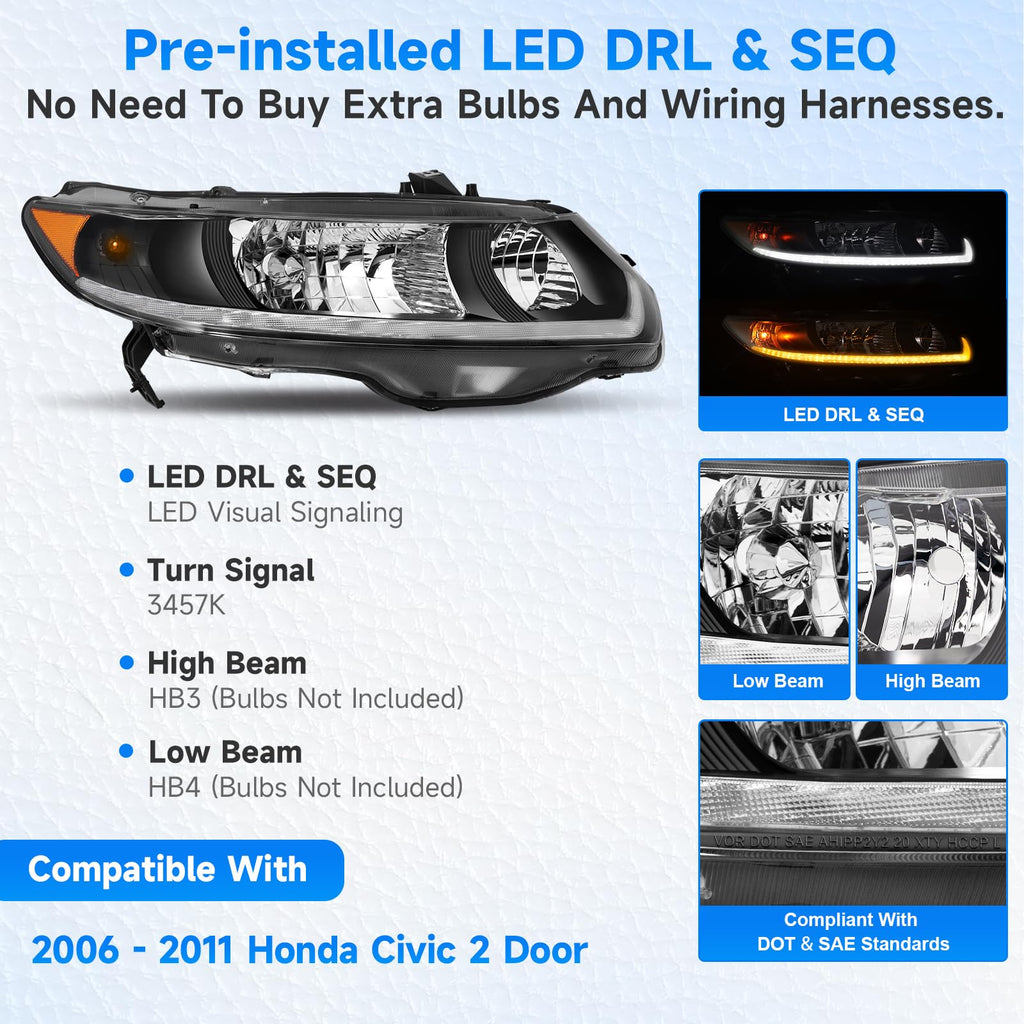 Headlight Assembly for 2006-2011 Honda Civic 2-Door Coupe Q4900