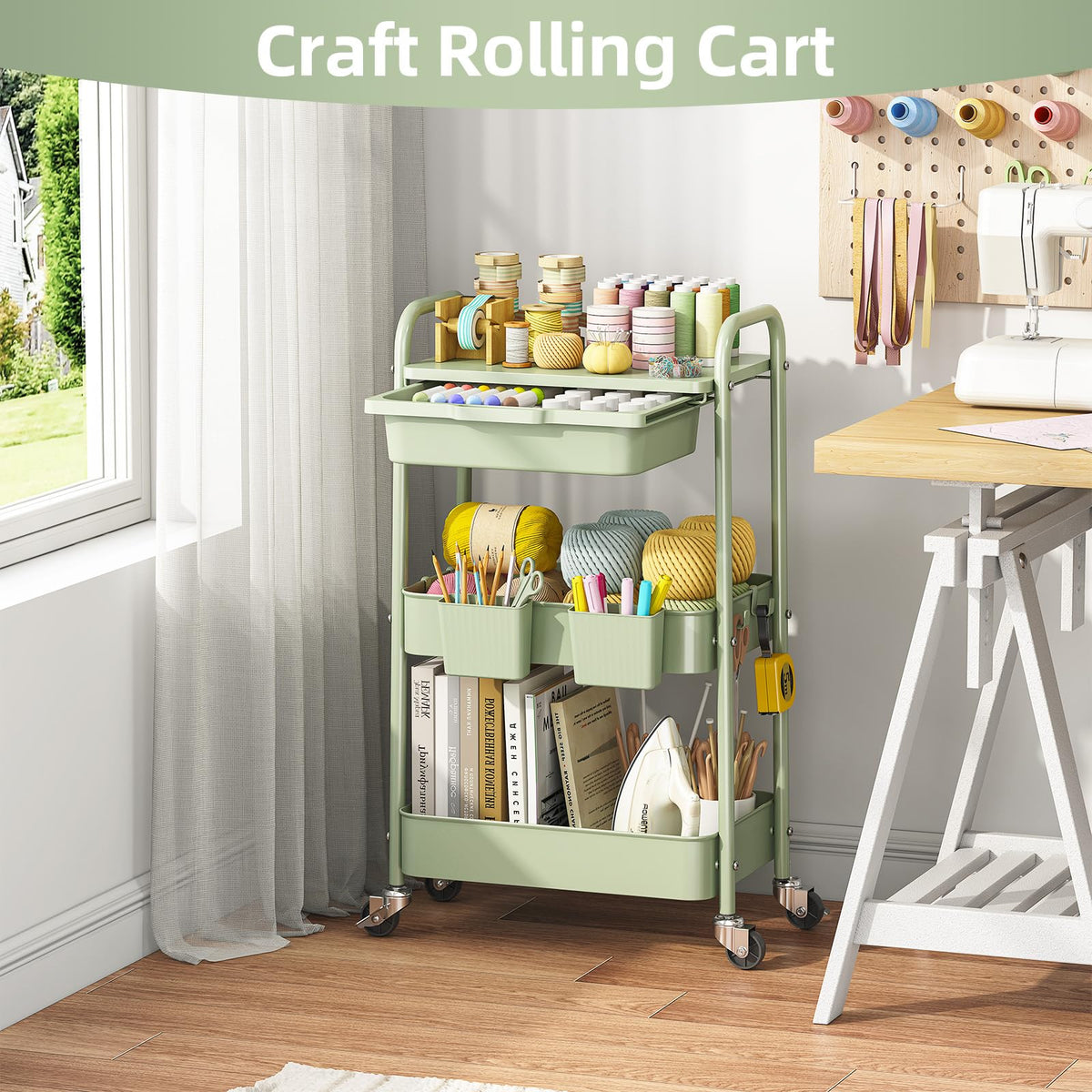 3 Tier Metal Rolling Cart with Drawer I36121