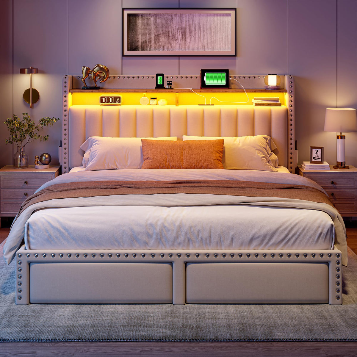 Queen Size Bed Frame with 2 Drawers C356715