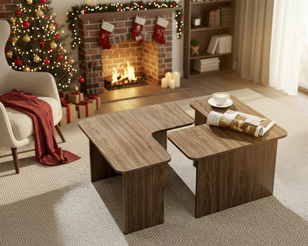 L Shaped Nesting Coffee Table Set of 2 Walnut N8274