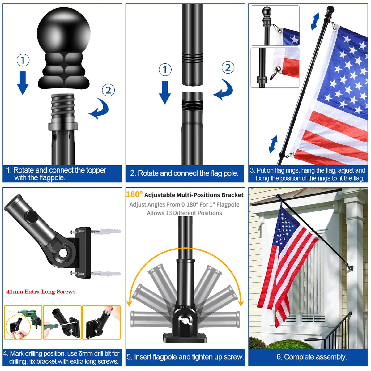 Black 7 FT Stainless Steel Flagpole Kit K385980