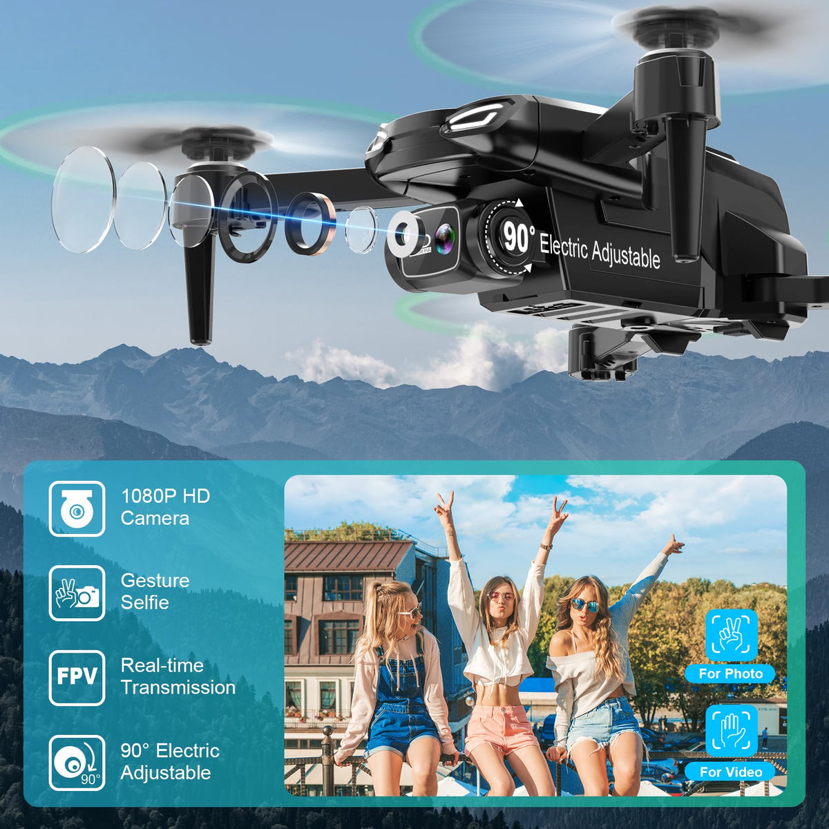 Foldable Mini Drone with 1080P Camera, 2 Batteries P57635