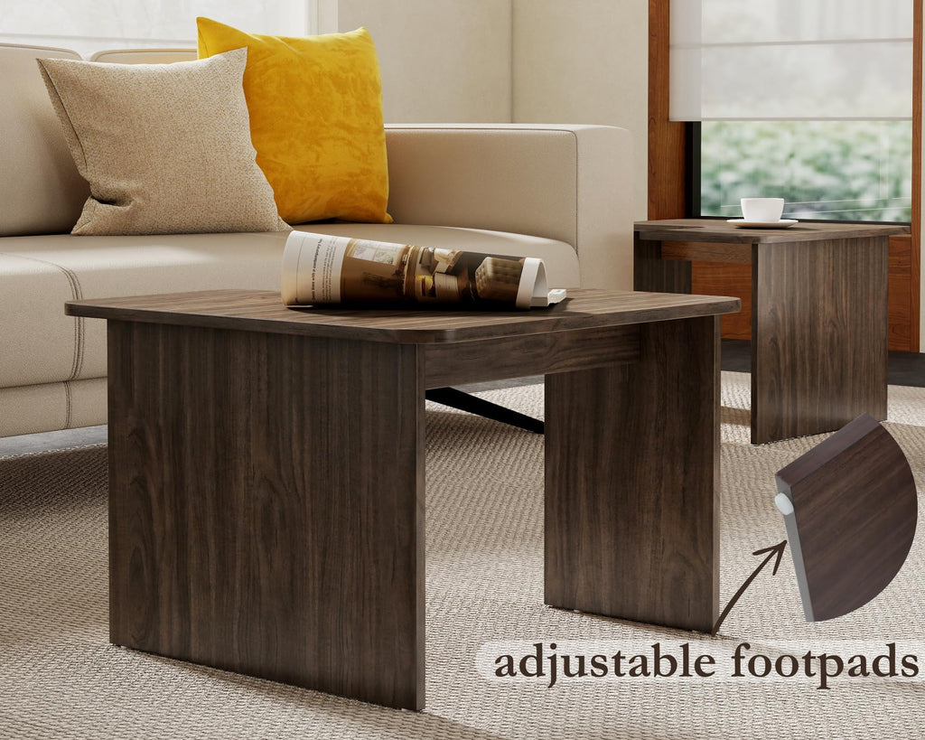 L Shaped Nesting Coffee Table Set of 2 Walnut N8274
