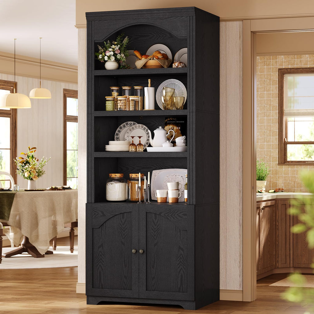 81"x31.4" Arched Bookcase with Adjustable Shelves & Doors R6107