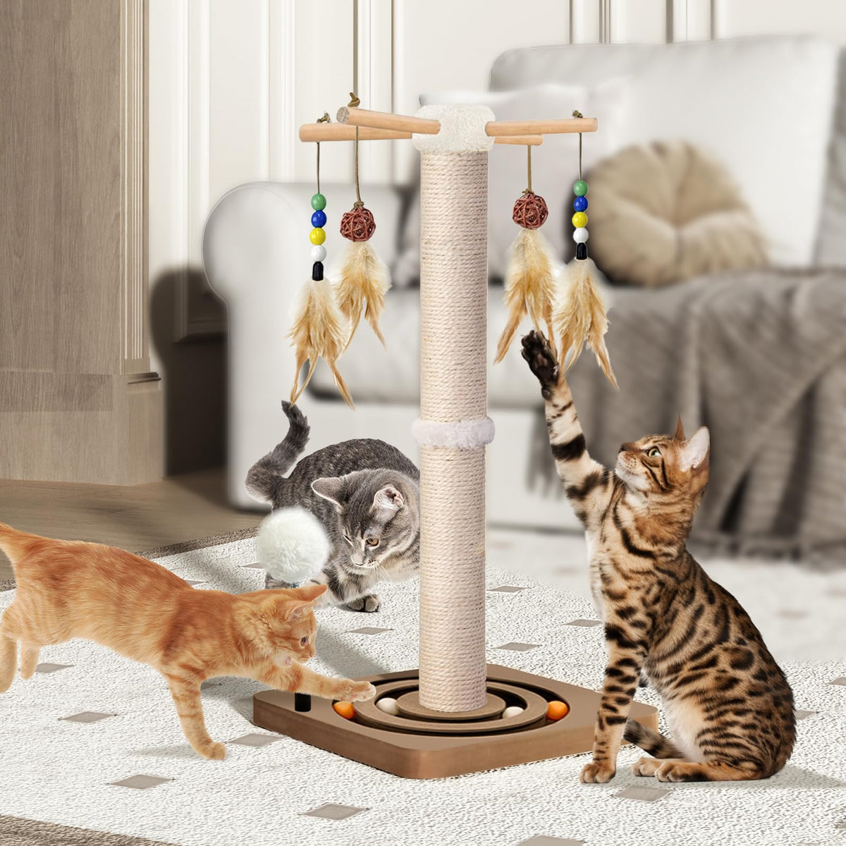 Sisal Cat Scratching Post with Toys F3447