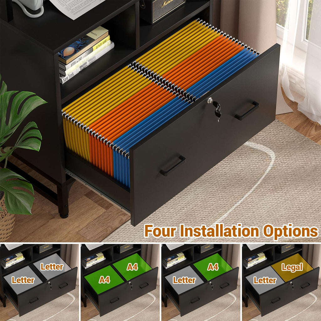 Black File Cabinet with Charging Station R943608