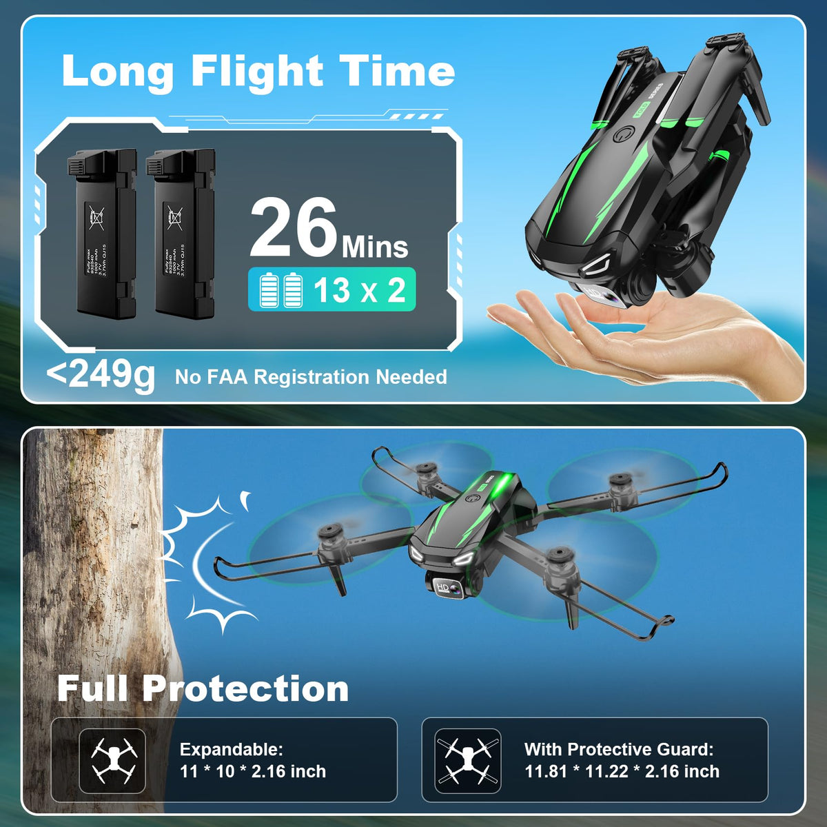 Foldable Mini Drone with 1080P Camera, 2 Batteries P57635