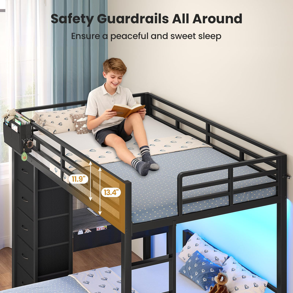Full Size Bunk Bed with Desk, 5 Drawers, Black M39482