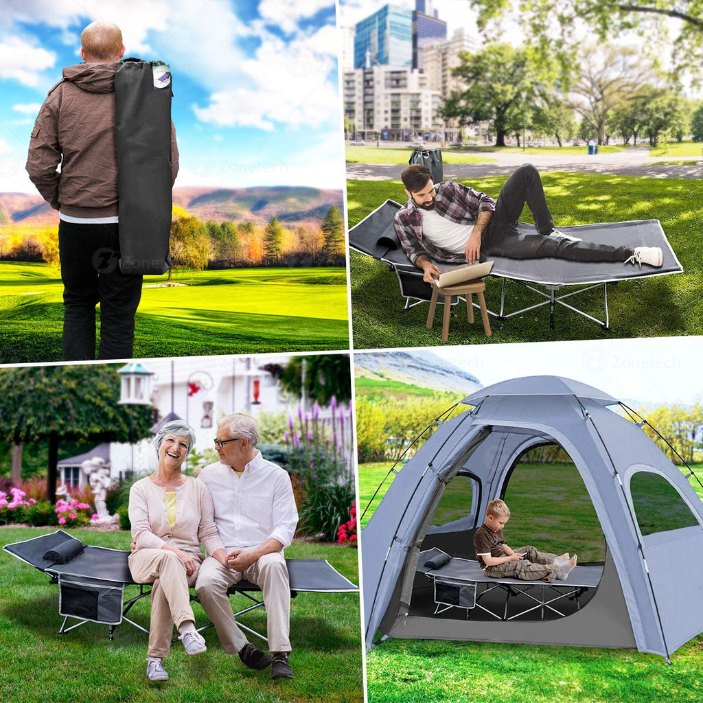 Folding Lightweight Portable Heavy Duty Travel Cot with Large Pocket H391214