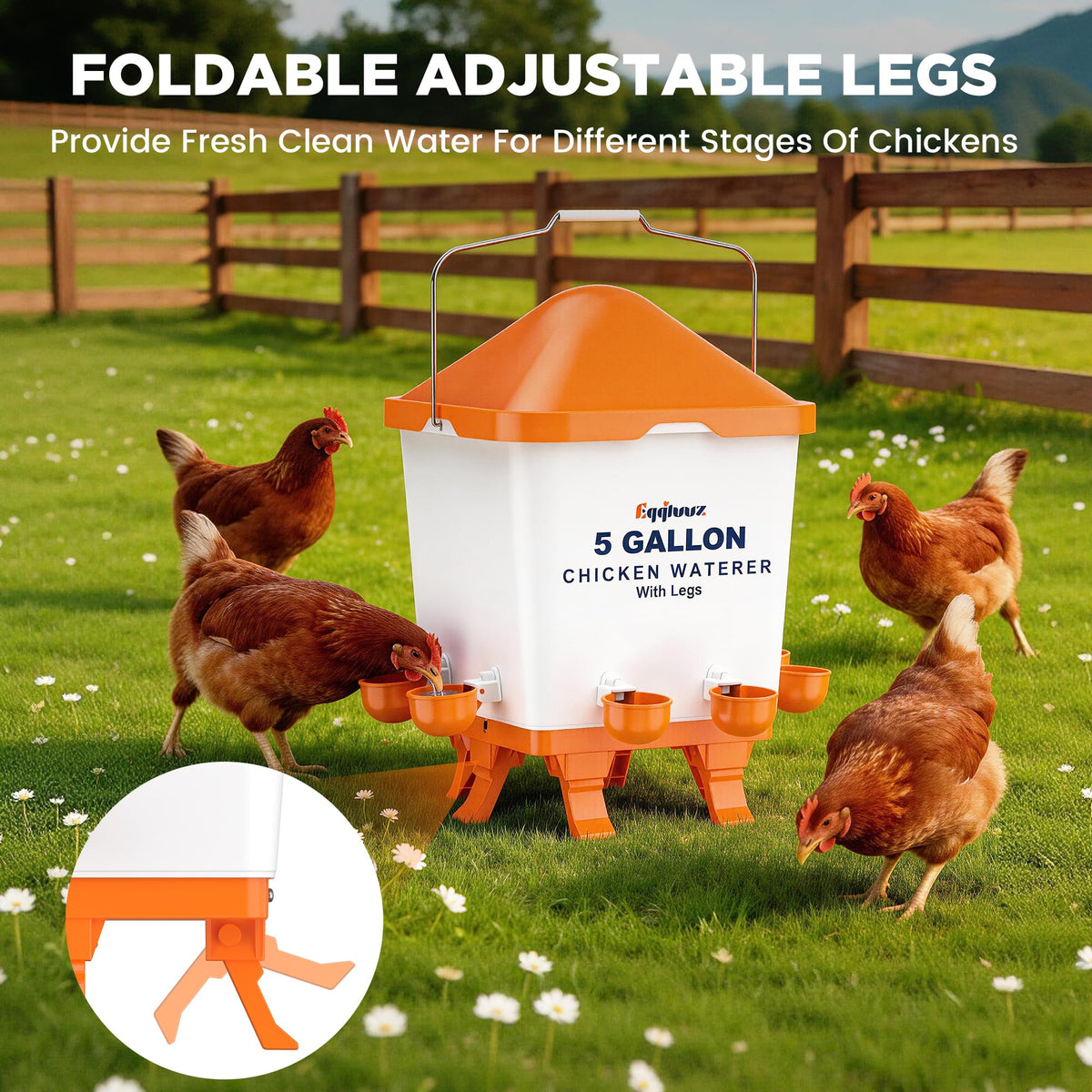 5 Gallons Chicken Waterer Bucket with Cups and Adjustable Legs J929