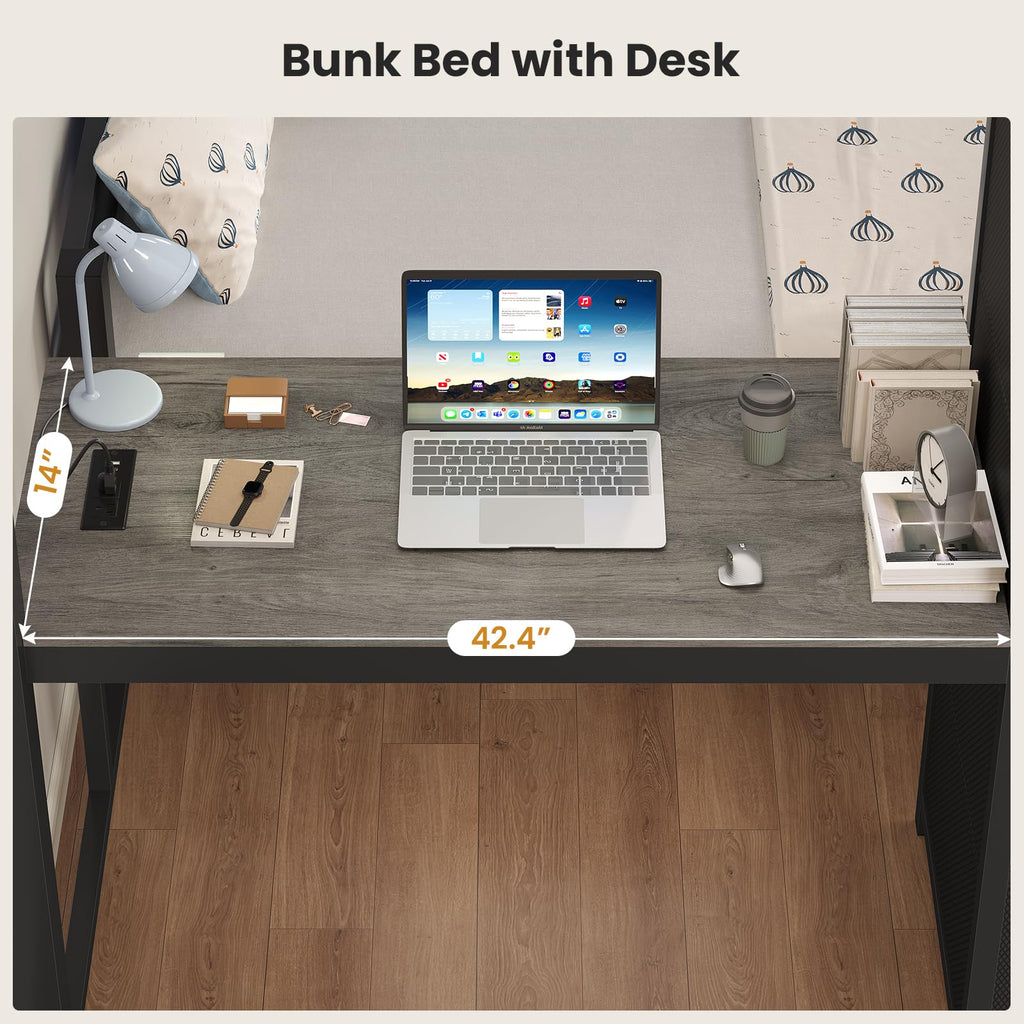 Full Size Bunk Bed with Desk, 5 Drawers, Black M39482