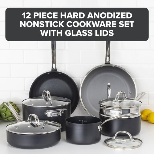 12 Piece Non Stick Hard Anodized Cookware Set with Glass Lids J685