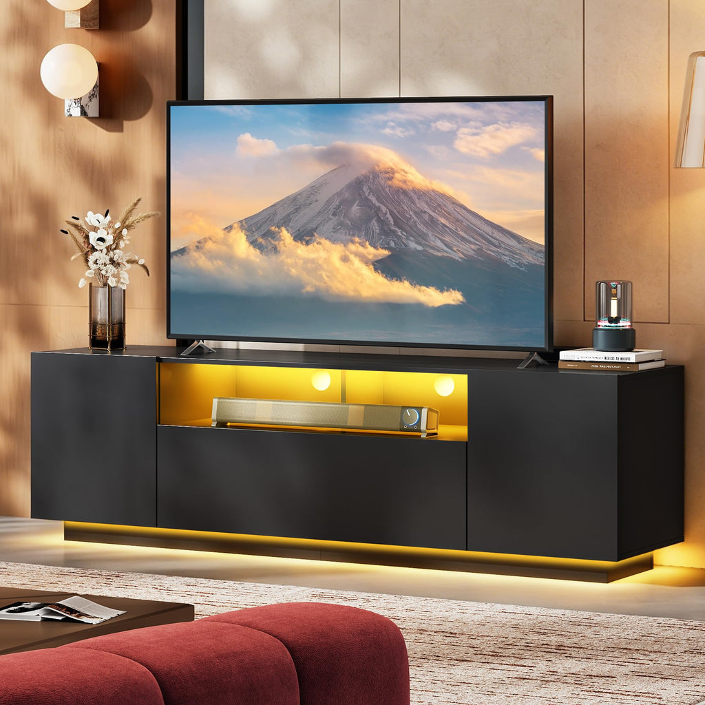 Black TV Stand with Storage Cabinets and Drawer O301