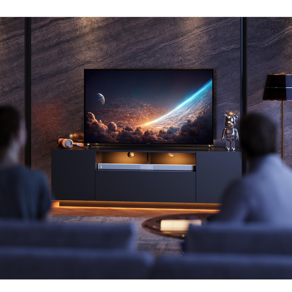 Black TV Stand with Storage Cabinets and Drawer O301